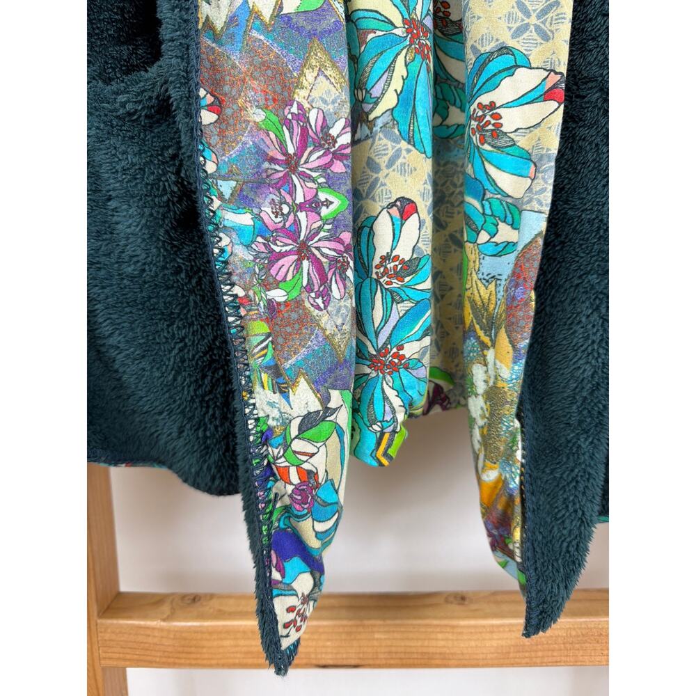 Johnny Was Reversible Fuzzy Floral Hooded Open Front Jacket Women’s XL Artwear - Picture 4 of 13